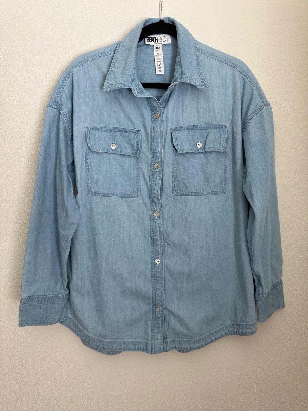 Beach Riot | Oversized Light Wash Denim 100% Cotton Coramine Button-Up Top